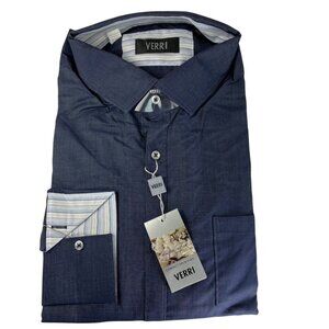 Verri Mens Dress Shirt u Blue Button Down Collared Size XL 44